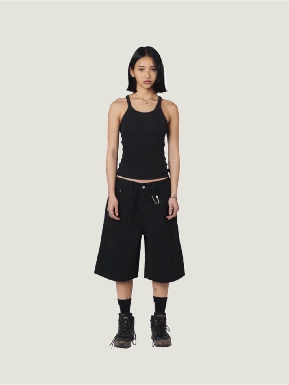 Black Women's Long Jean Shorts - Classic Wide Fit